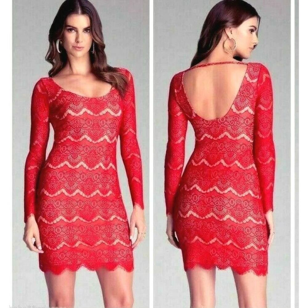 Bebe Rare Red Lace Cocktail Dress - Size Medium